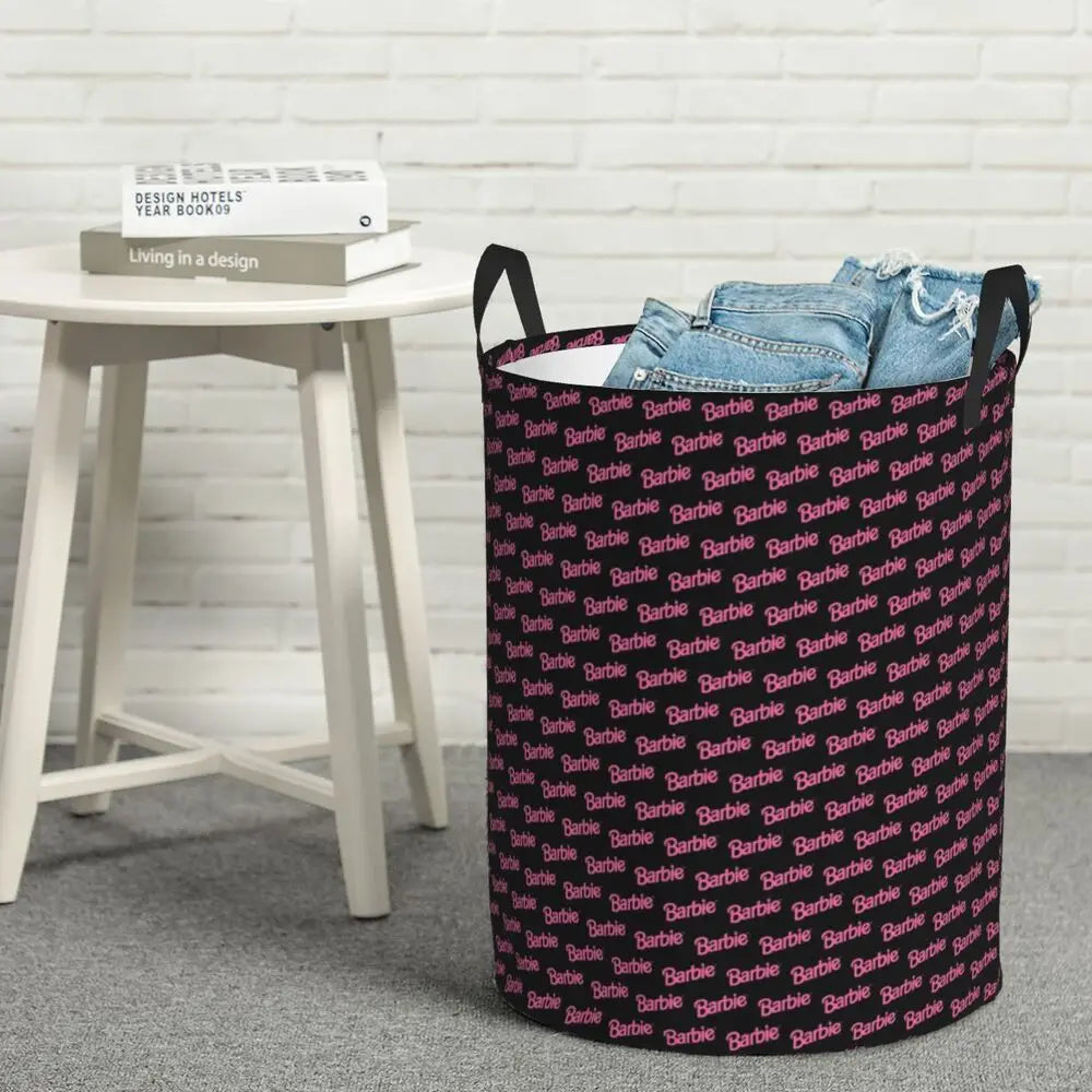 Custom Barbie Logo Laundry Basket – Collapsible Large Capacity Clothes Storage Bin, Disney Baby Hamper