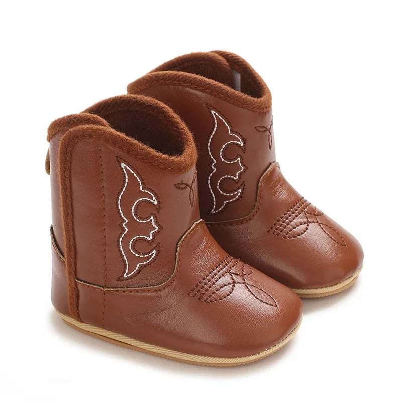 Western Cowboy Baby Boots - Soft Sole Embroidered Pre-Walker Shoes for Newborn Girls 0-18M