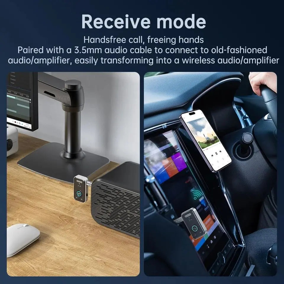 Bluetooth 5.3 Audio Adapter – Wireless Transmitter & Receiver for Car, Music, Headphones, Speakers, 3.5mm AUX