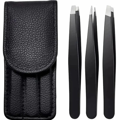 3-Piece Stainless Steel Eyebrow Tweezers Set – Precision Sharp Flat, Slanted & Pointed Hair Removal Tools