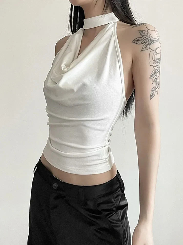 Solid Color Women’s Halter Vest – Casual, Sexy, All-Match Summer Top for Travel & High Street Style