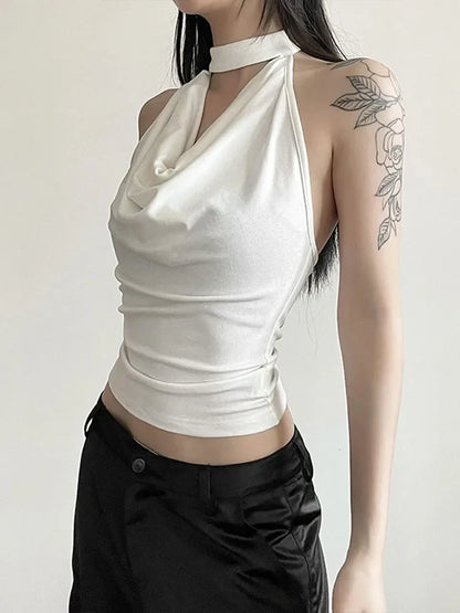 Solid Color Women’s Halter Vest – Casual, Sexy, All-Match Summer Top for Travel & High Street Style