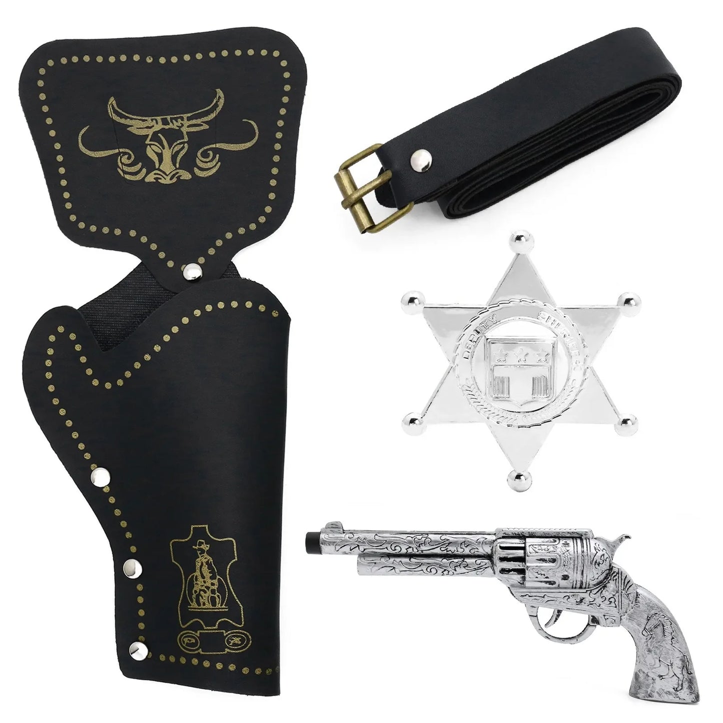 Medieval Cowboy Costume Set - Cowboy Hat, Holster & Toy Gun Belt Accessories