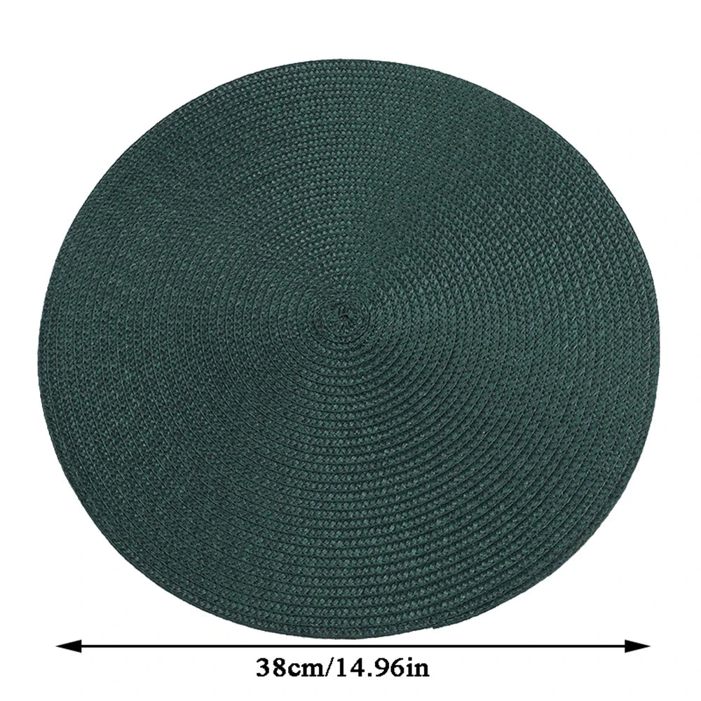 38cm Round Braided Tableware Mat – Washable, Anti-Slip, Heat-Resistant Dining Placemat and Drink Coaster for Home Decor