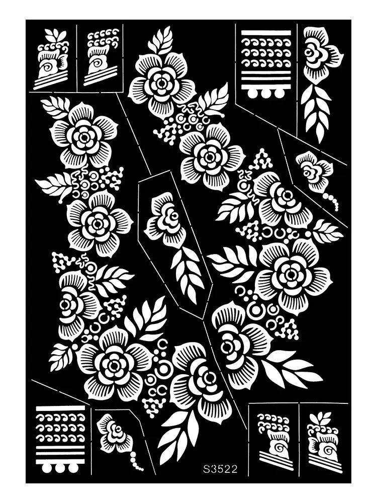 Reusable Henna Stencil Templates for Hand & Body – Floral Tattoo Stencils for Women, Weddings & Festivals Body Art Makeup Tools