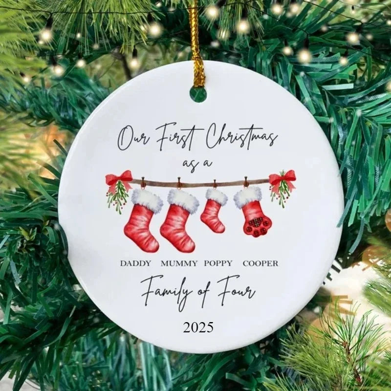 Personalized Family of 4 First Christmas Bauble – Baby’s 1st Xmas Ornament & Pet Decoration Favors