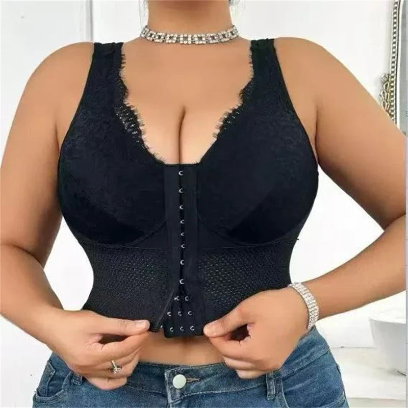 Tummy Control Shapewear Bra Vest – Breathable Hollow Design with Front Buttons, Lifting & Slimming Support Underwear for Women