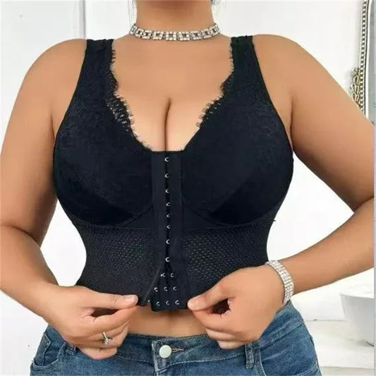 Tummy Control Shapewear Bra Vest – Breathable Hollow Design with Front Buttons, Lifting & Slimming Support Underwear for Women