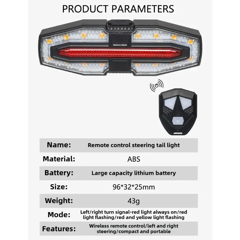 Rechargeable Bike Tail Light with Turn Signals | Wireless Remote Cycling Back Light for Night Riding