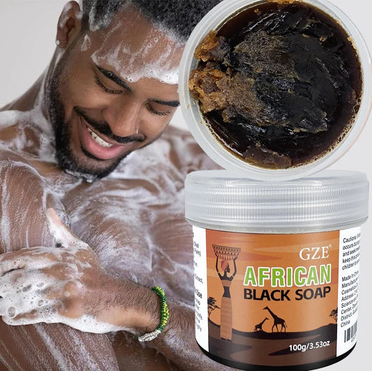 GZE African Black Soap 3 in 1 Cleanser – Face, Hair & Body Wash, Deeply Cleanses & Moisturizes with Natural Ingredients