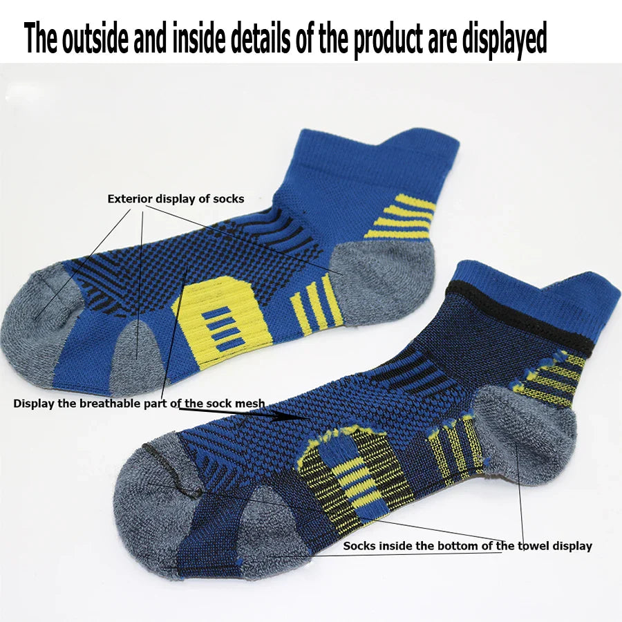 3 Pairs Professional Sports Socks – Non-Slip Towel Bottom Running Socks for Men & Women, Breathable Quick-Dry Basketball Training Ankle Sox