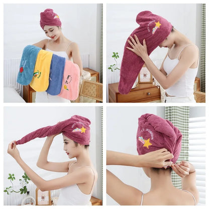 Quick-Drying Microfiber Towel Shower Cap Combo for Women - Soft Bath Hat for Dry Hair, Lady Turban Head Wrap