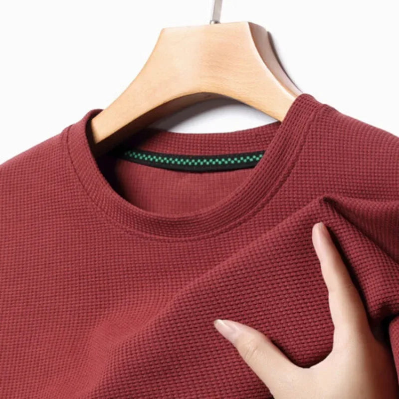 Men's Summer Waffle Round Neck Short Sleeve T-Shirt - Casual Short Sleeve Top