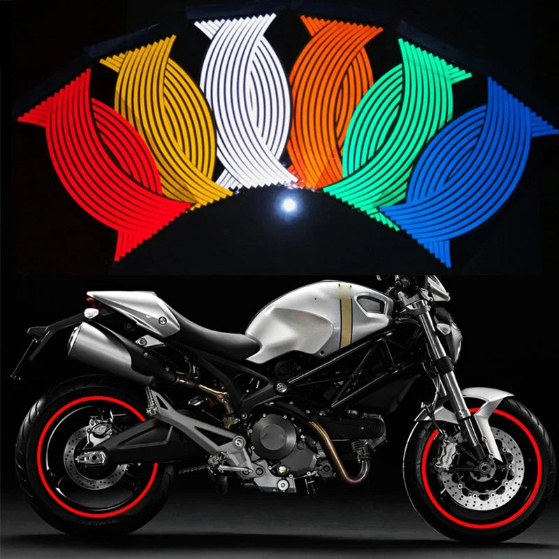 Reflective Motorcycle Wheel Rim Stripe Tape - 17" & 18" Waterproof Tire Stickers for Moto Styling & Decoration