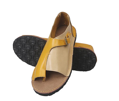 Women’s Retro Summer Sandals 2025 – PU Leather Peep Toe Flat Beach Slippers with Buckle Strap, Casual Comfort Shoes