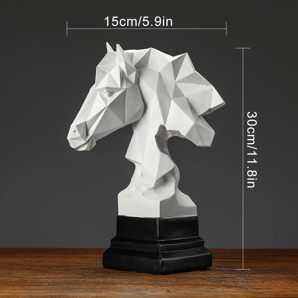 Cube Horse Head Sculpture - Polygonal Resin Horse Figure for Modern Home Decor