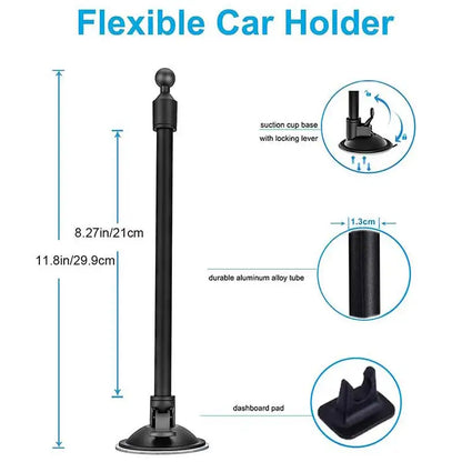 Windshield Car Tablet Stand — Suction Cup Long Arm Holder for iPad 11/12.9 Pro, Air & Mini