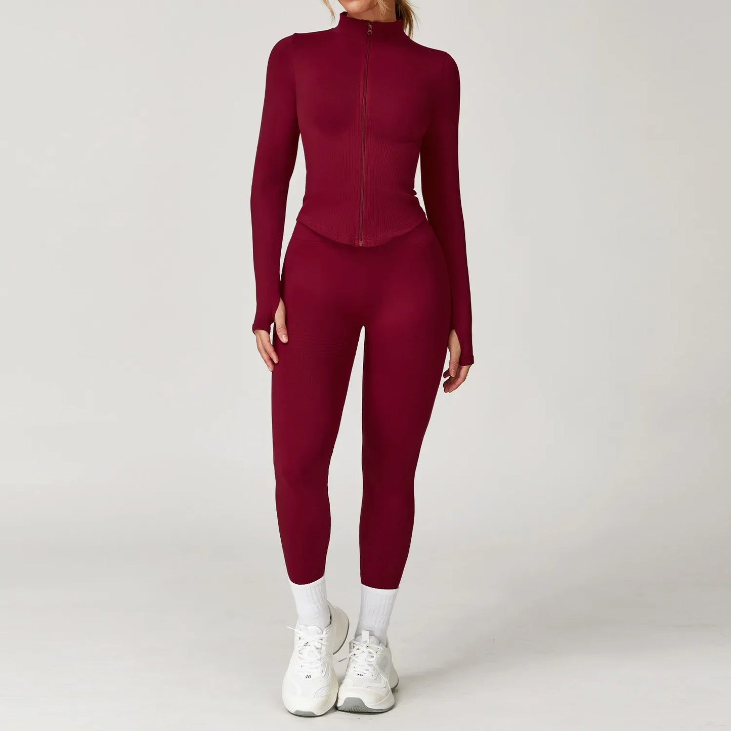 Women’s Seamless 2/3 Piece Yoga Set – Fitness Workout Sportswear with Leggings, Sports Bra & Long Sleeve Gym Outfit