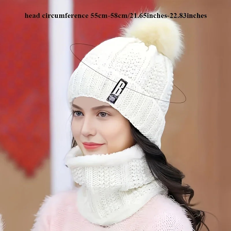 Winter Warm Knit Hat Set – Thick Plush Windproof Cold Weather Casual Hat