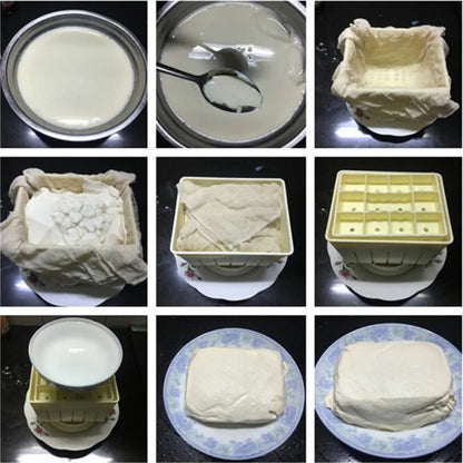 DIY Tofu Press Mould Set - Homemade Soybean Curd Making Kit with Cheese Cloth, Plastic Tofu Mold, Kitchen Cooking Tool