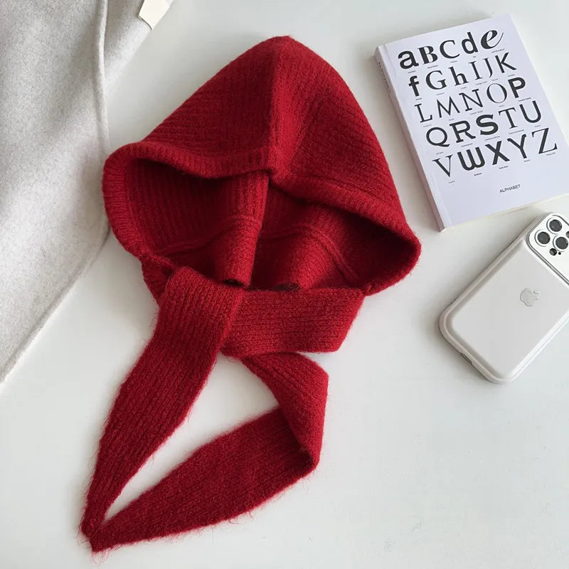 Women’s Warm Hooded Knitted Hat – Autumn Winter Ear Protection Balaclava, Versatile Windproof Ski Beanie with Scarf