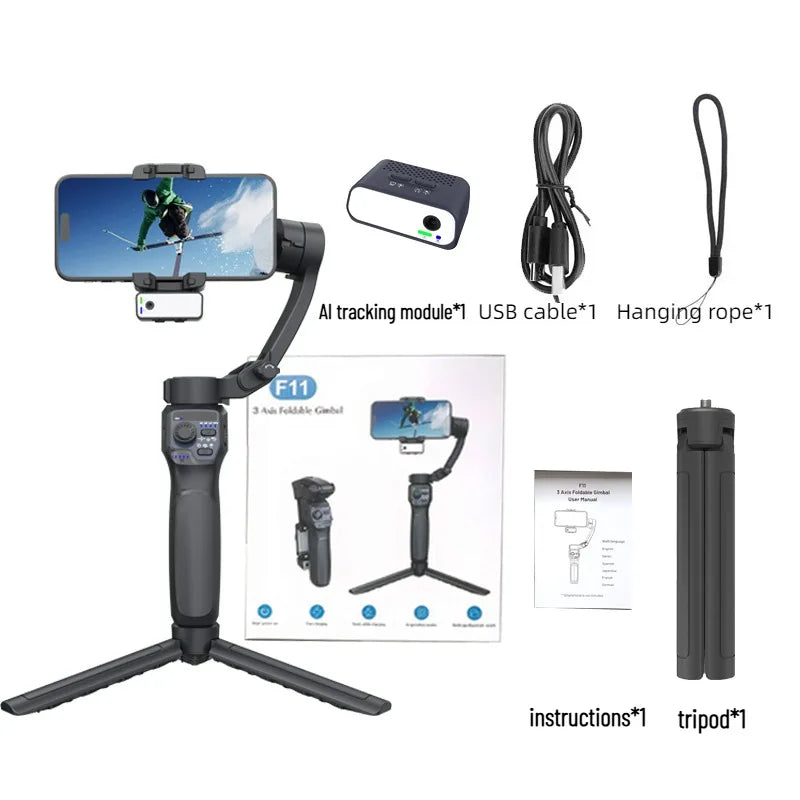 3-Axis Mobile Gimbal Stabilizer – Phone Video Recorder with Face & Object Tracking for Android & iPhone