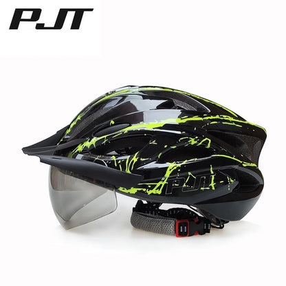 PJT 4-in-1 Lightweight Cycling Helmet - 18 Breathable Holes, Detachable Sun Visor & Goggles for Adults, Road & MTB Bike Helmet