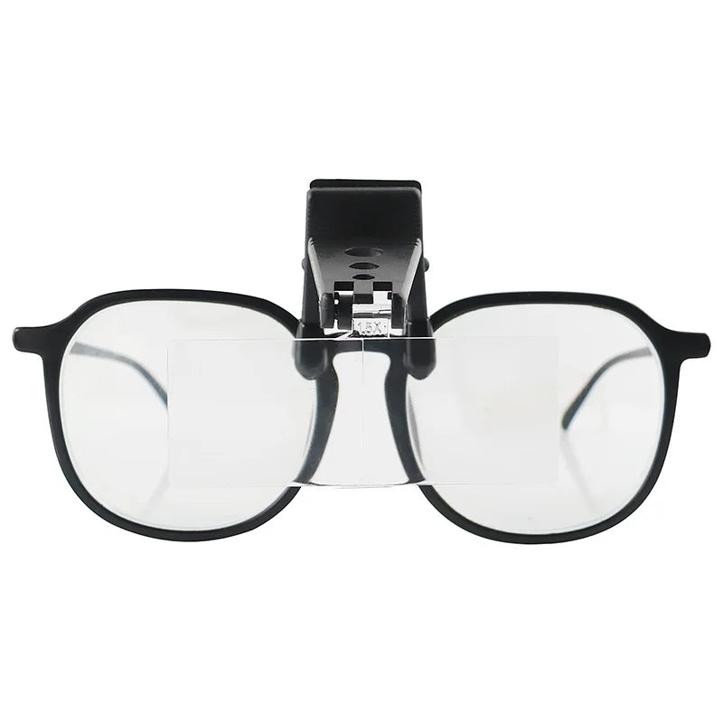 Clip-On Glasses Style Magnifying Glass — Wooden Horse Design with 3 Lens Sets for Reading & Surgical Use