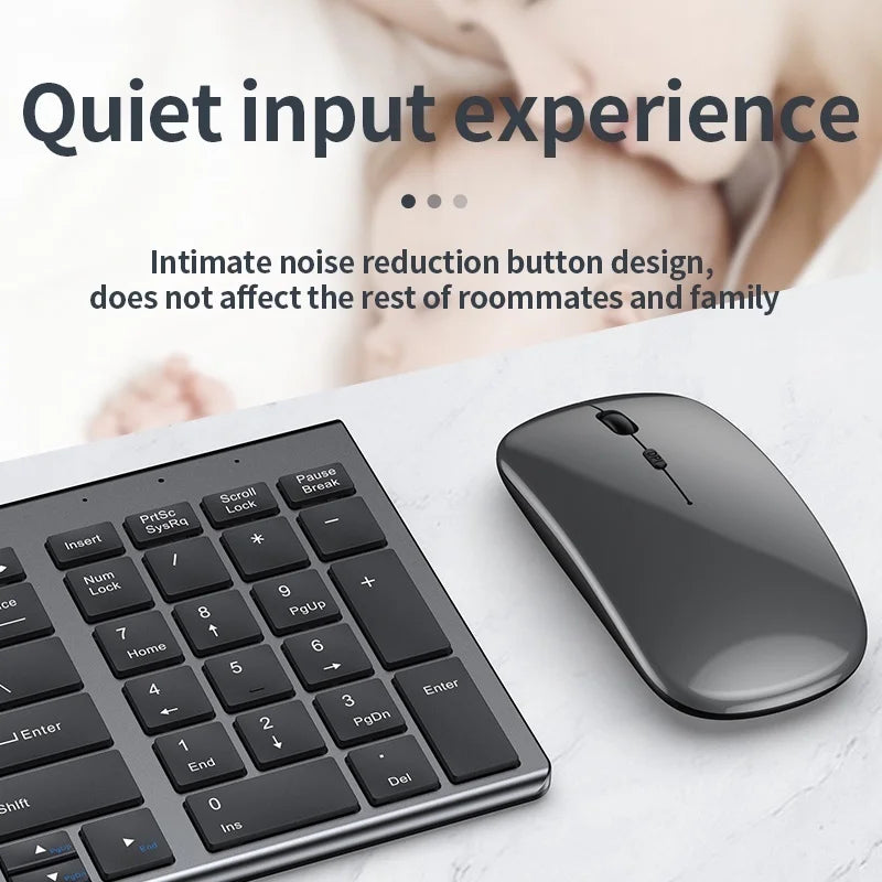 Gray Bluetooth 5.0 & 2.4G Wireless Keyboard and Mouse Combo – Rechargeable Full-Size Set for Notebook & Laptop