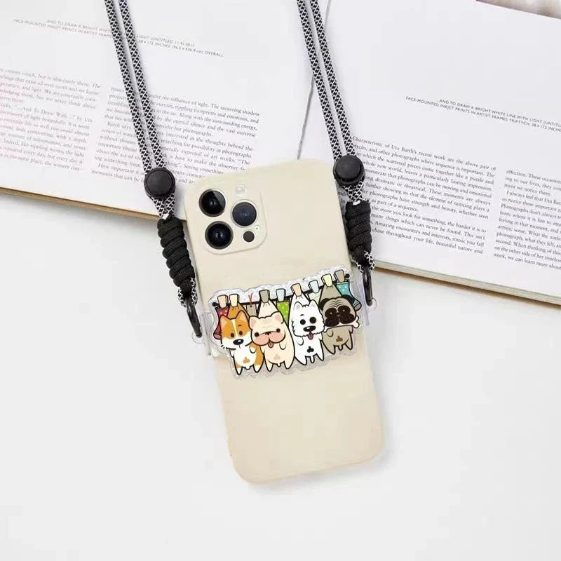 Cute Cartoon Cat & Dog Phone Lanyard – Adjustable Crossbody Shoulder Strap, Back Clip Hanging for Universal Mobile Phones