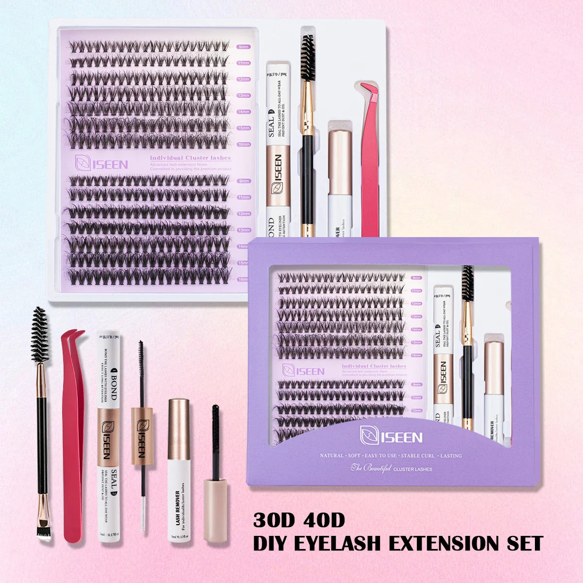 DIY Lash Extension Kit – Mixed Style Lash Clusters with Bond & Seal, Remover, Tweezers & Brush for Natural Volume & Salon-Style Eyelash Extensions