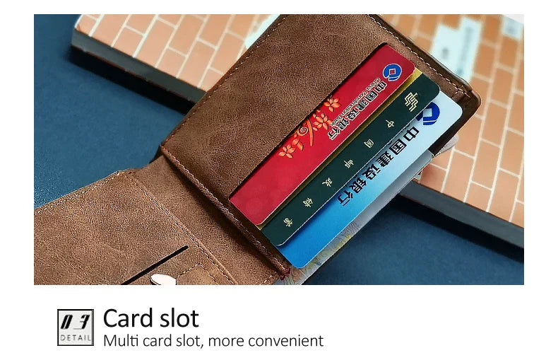 Retro Men’s Leather Wallet – Slim Money Purse with Coin Bag & Zipper, Stylish Dollar Design