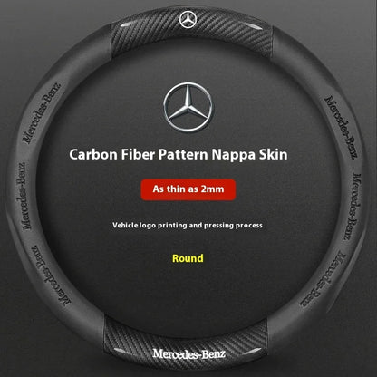 Mercedes-Benz Carbon Fiber Leather Steering Wheel Cover — Anti-Slip Fit for A/B/C/E/S/V/R-Class, C43, CLA, GLA, GLB, GLC, GLK, SLK, SL, Vito