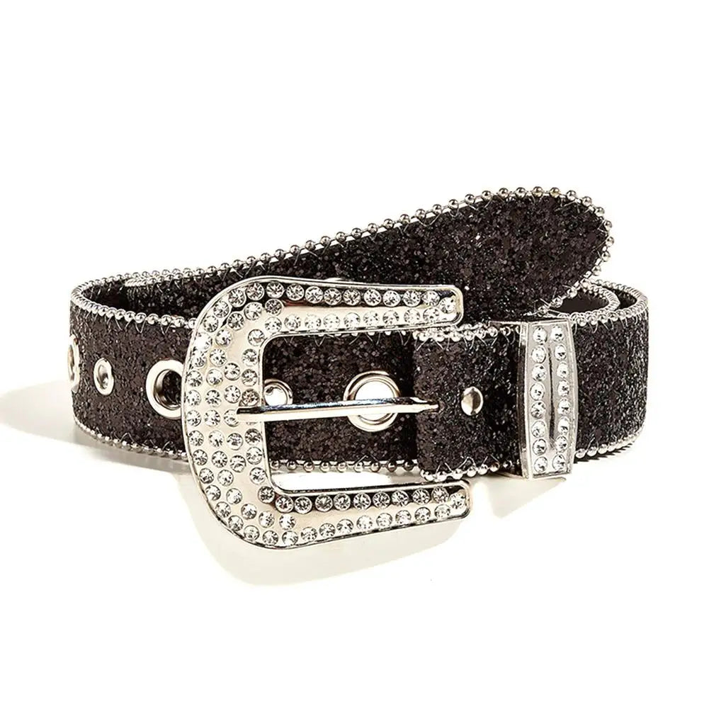 Skull Rivet Rhinestone PU Leather Belt – Trendy Solid Color Cowgirl & Cowboy Belt for Women & Girls