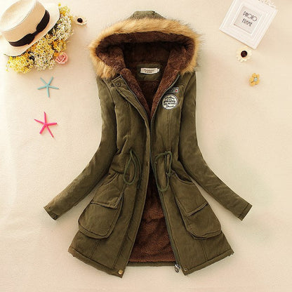 2024 Women's Winter Cotton Jacket – Slim Fit Hooded Parka, Embroidered Padded Warm Casual Overcoat