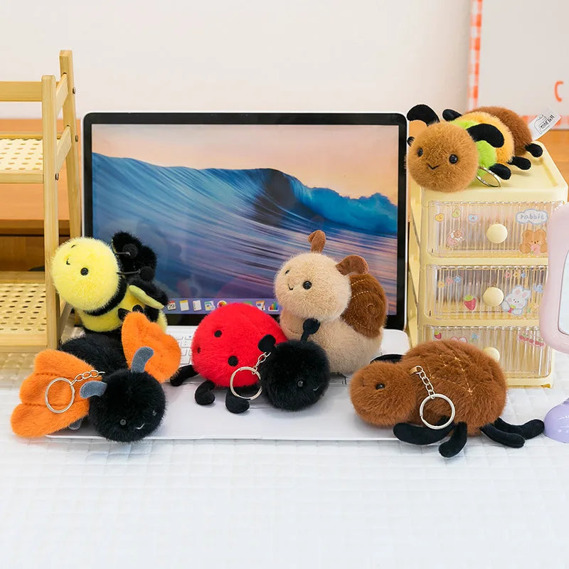 Small Insect Plush Keychain – Cute Snail & Bee Stuffed Doll Bag Pendant, Creative Toy Gift for Birthday