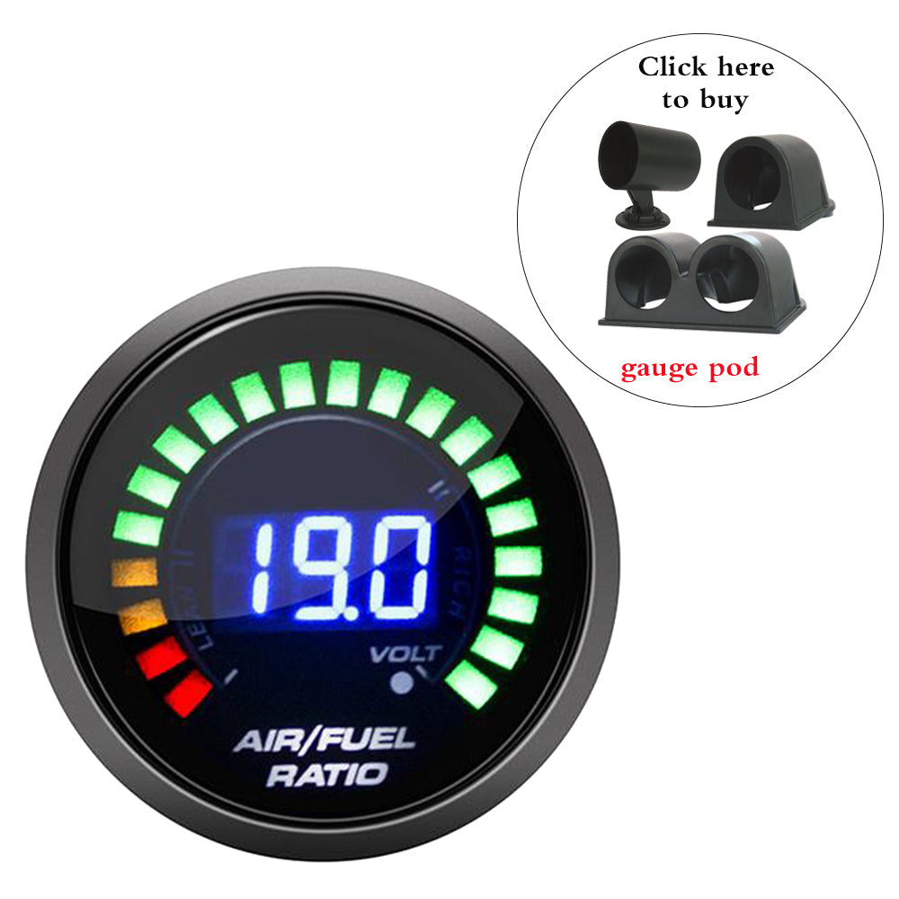 52mm Digital Air Fuel Ratio Gauge — AFR Display with Narrowband O2 Oxygen Sensor 0258006028, Smoked Car Gauge for Gasoline Engines, 12V