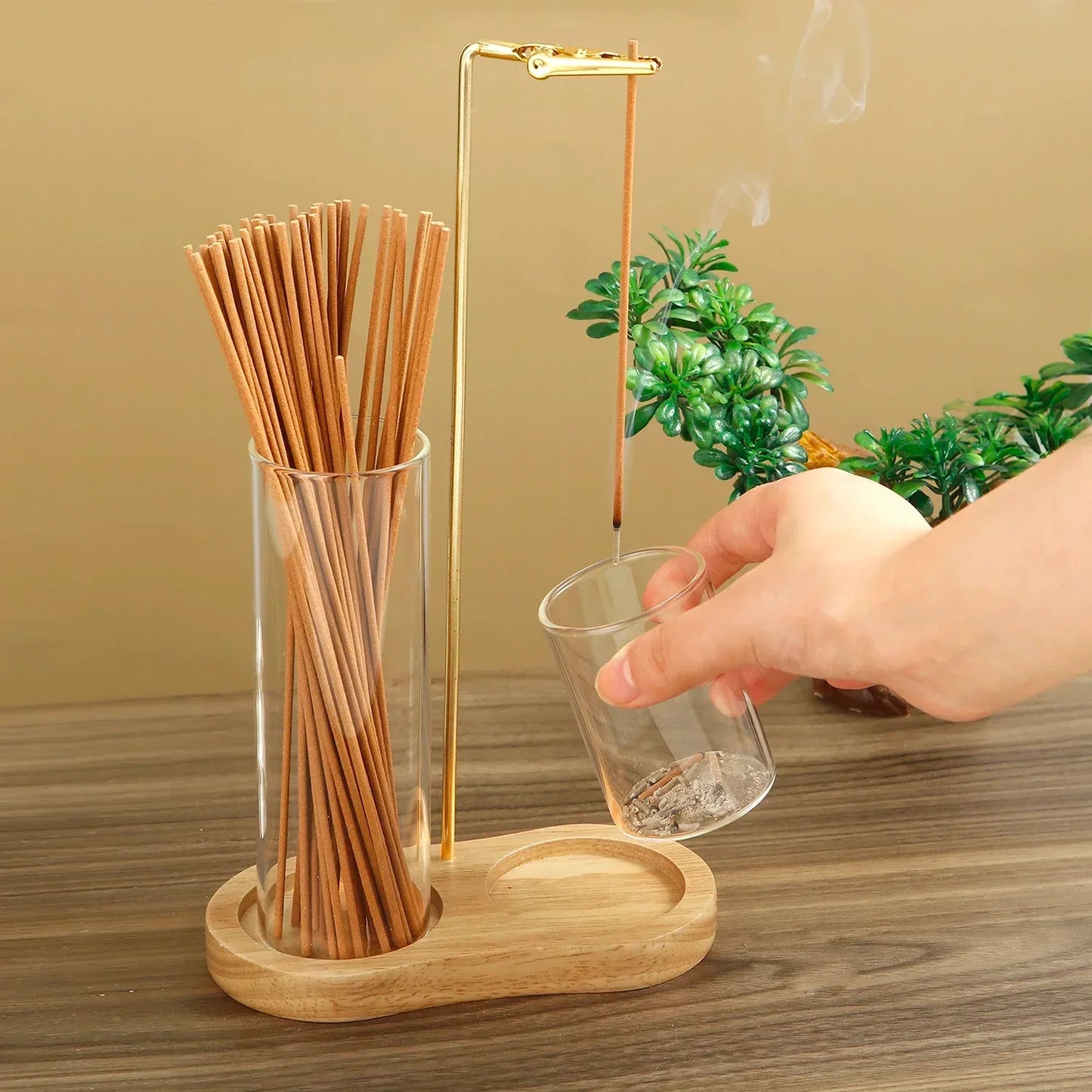 Solid Wood Incense Burner – Rubber Wood & Glass Design for Sandalwood & Fly Ash Incense