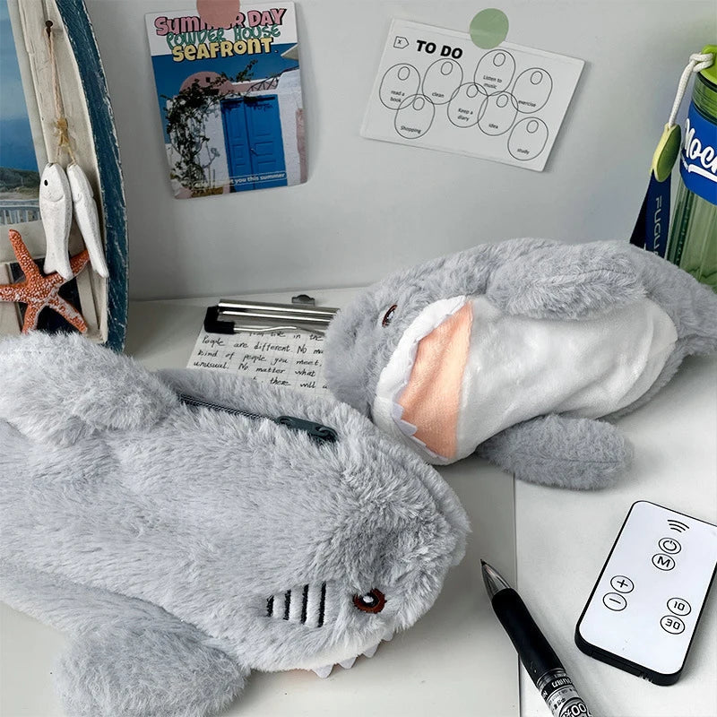 Large Capacity Plush Shark Pencil Case – Cute Ocean-Themed Pen Pouch, Portable Cosmetic & Storage Bag