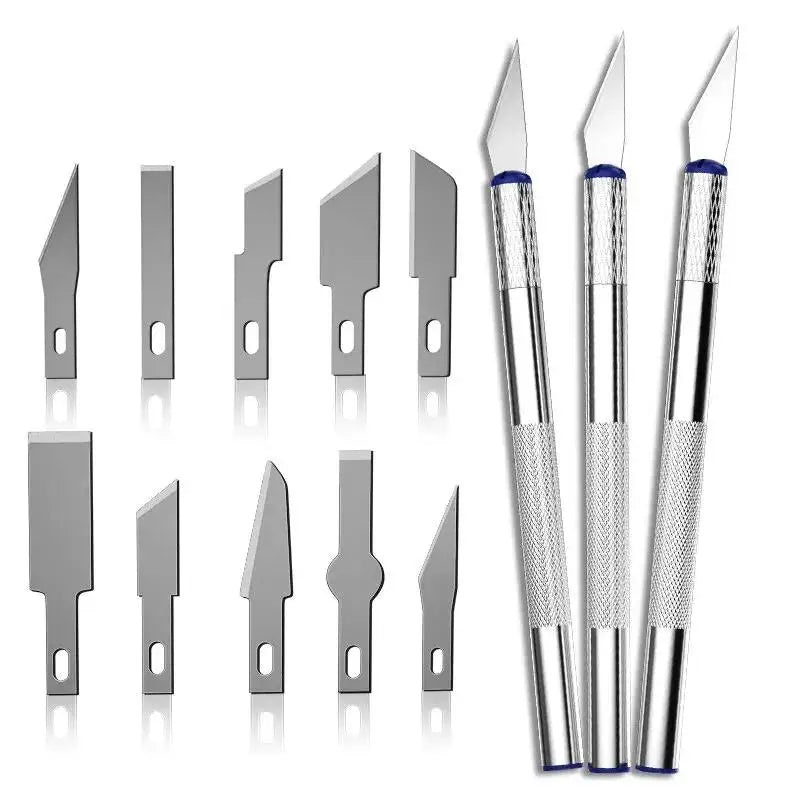 13PCS Metal Scalpel Knife Set – Portable Blue Box with 3 Handles & 10 Blades for Precision Carving, DIY & Repair Tools