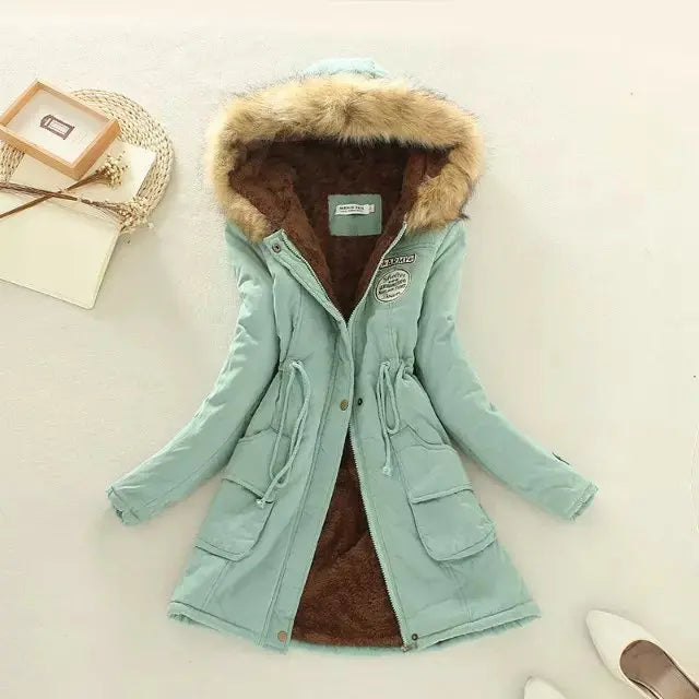 2024 Women's Winter Cotton Jacket – Slim Fit Hooded Parka, Embroidered Padded Warm Casual Overcoat