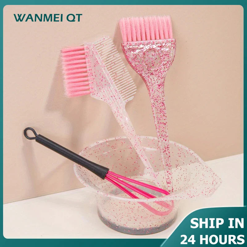 4pcs Hair Styling & Highlight Dyeing Set – Sparkling Comb, Oil Brush, Single-Sided Soft Hair Pearl Dyeing Brush
