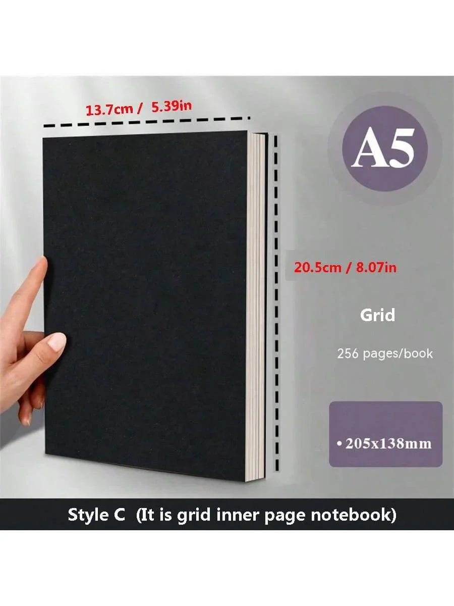 Ultra Thick A5 Blank Line Grid Notebook – Retro Student Draft Pad, 256 Pages, Practical Diary Notepad