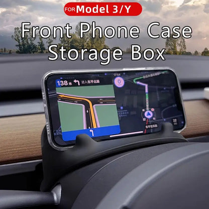Steering Wheel Front Storage Box for Tesla Model 3/Y 2023 – Multifunctional Silicone Phone & Glasses Holder Car Accessory