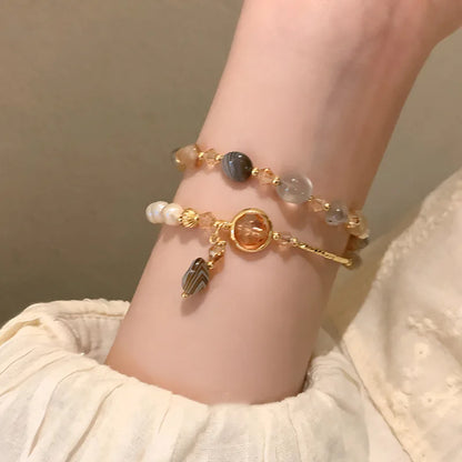 Double-Layer Crystal Pearl Beaded Bracelet – Vintage Ethnic Stacking Bangle for Women, Fashion Hand Jewelry Gift