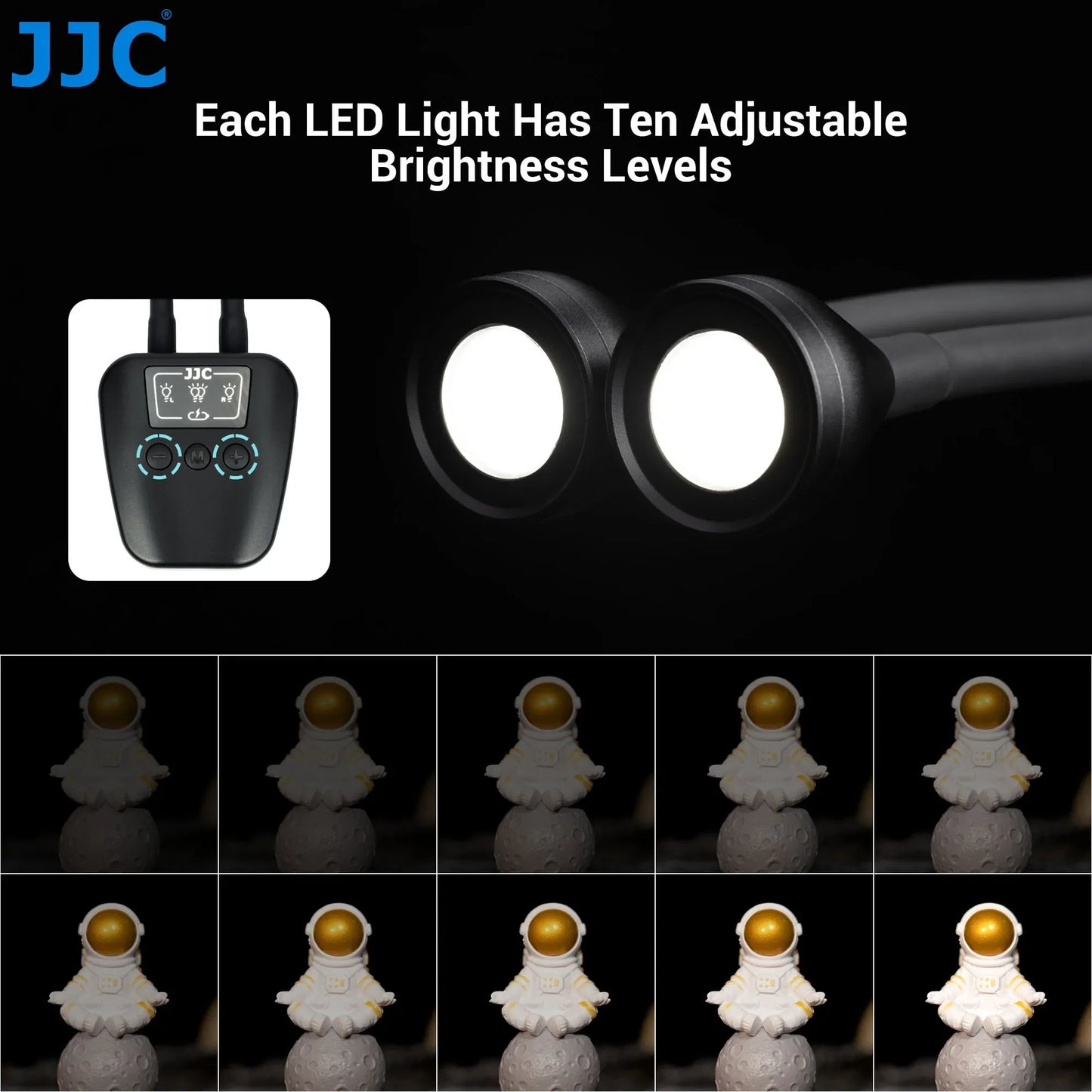 JJC LED Macro Arm Light — 10-Level Adjustable Brightness for Macro Photography, Compatible with Canon, Nikon, Sony, Olympus, Fujifilm DSLR