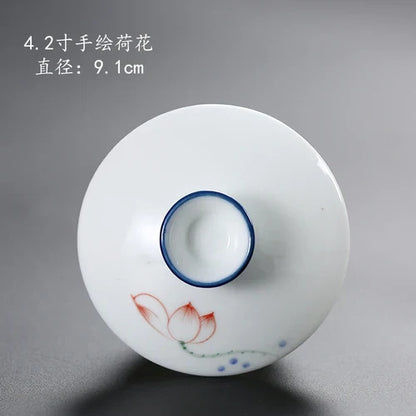 Ceramic Sancai Tea Bowl with Lid – Blue & White Porcelain Cover for Kungfu Tea Set Household Accessories