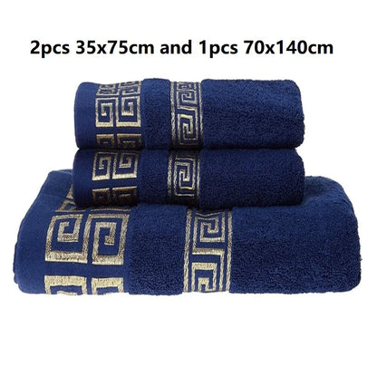 3-Piece Cotton Towel Set – 2 Hand Face Towels 35x75cm + 1 Bath Towel 70x140cm Soft Washcloth Gift Set