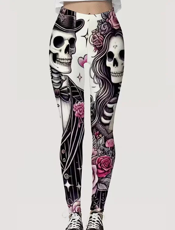 Women's Halloween Skeleton 3D Print Leggings - Stretchy Workout Yoga Pants, Slim Fit Fashion Tights