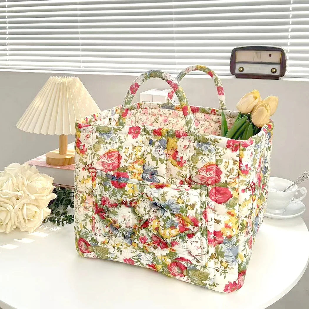 Floral Fabric Storage Bins with Handles – Foldable Desktop Organizer Basket for Clothes, Underwear & Home Decor Multi-Compartment Storage